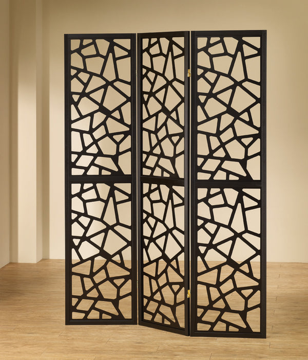Nailan 3-panel Open Mosaic Pattern Room Divider Black
