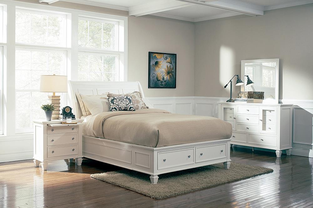 Sandy Beach 4 & 5 Piece Storage Bedroom Set with Sleigh Headboard E.King, Queen, & Cal.King - Nick's Furniture (IL)