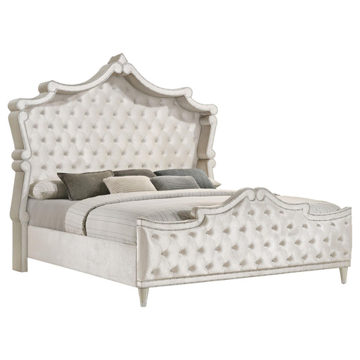 Antonella Upholstered Tufted Eastern King Bed Ivory and Camel image