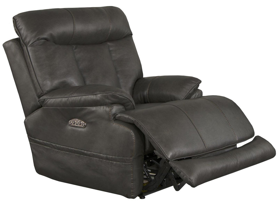 Catnapper Furniture Naples Power Headrest with Lumbar Power Lay Flat Recliner with Extended Ottoman in Steel