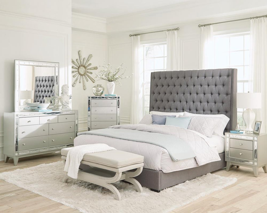 Camille Tall Tufted Queen Bed Grey