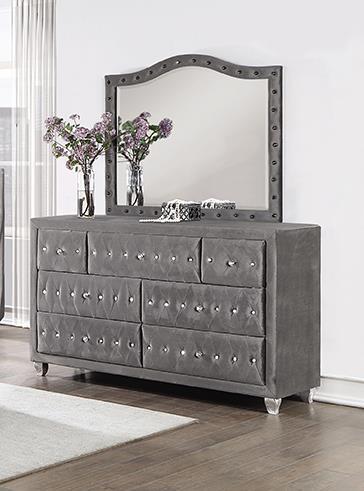 Deanna Button Tufted Dresser Mirror Grey