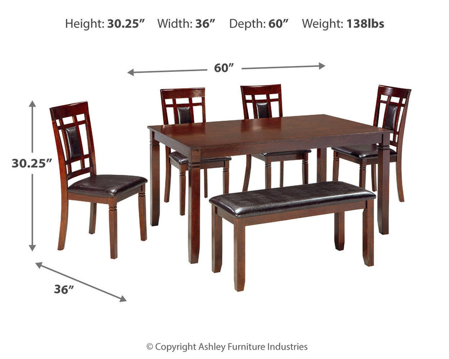 Bennox Dining Table and Chairs with Bench (Set of 6) - Nick's Furniture (IL)