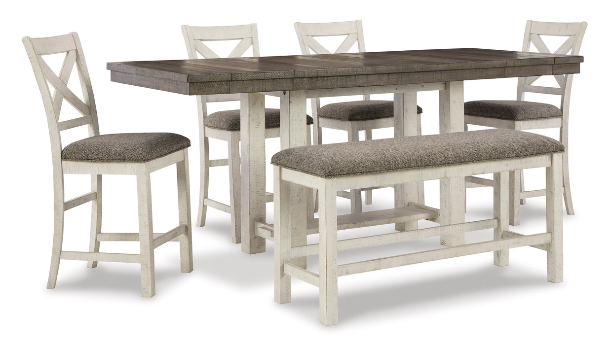 Brewgan Counter Height Dining Table, 4 Stools, & Bench