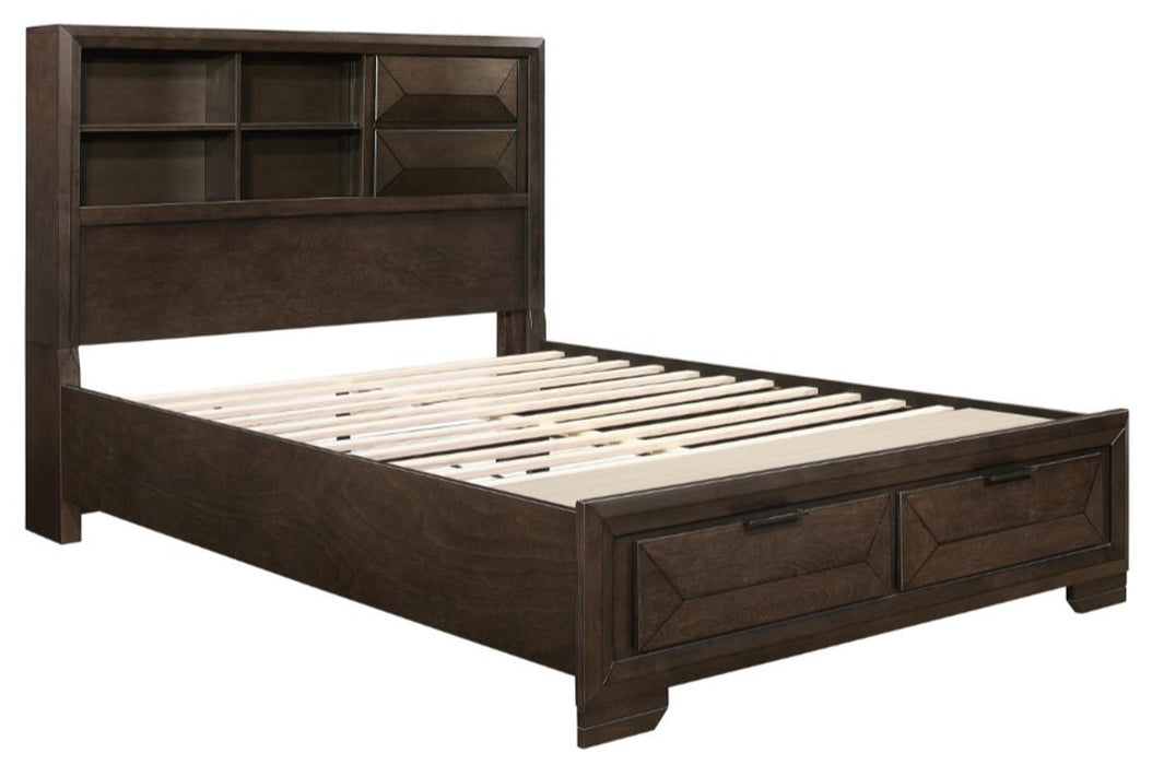 Homelegance Chesky Queen Bookcase Bed with Footboard Storage in Warm Espresso 1753-1*