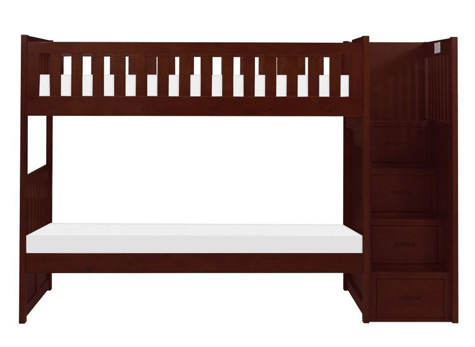 Homelegance Rowe Bunk Bed w/ Reversible Step Storage in Dark Cherry B2013SBDC-1*