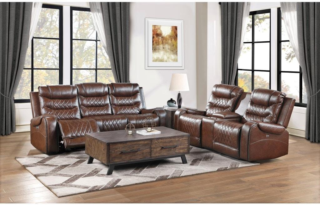 Homelegance Furniture Putnam Power Double Reclining Loveseat in Brown 9405BR-2PW