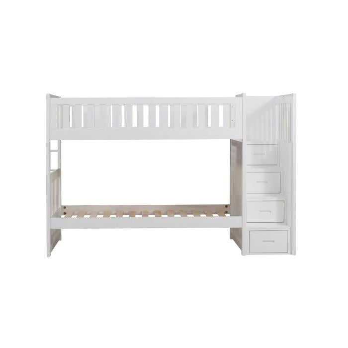 Galen Bunk Bed w/ Reversible Step Storage and Storage Boxes in White B2053SBW-1*T