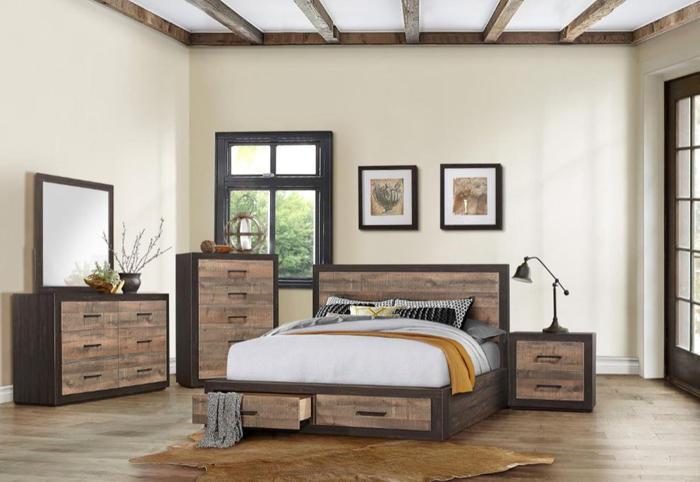 Miter King Platform Bed with Footboard Storage in Rustin Mahogany & Dark Ebony 1762K-1EK*