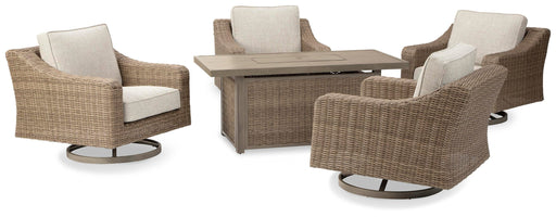 Beachcroft Beachcroft Fire Pit Table with Four Nuvella Swivel Lounge Chairs - Nick's Furniture (IL)