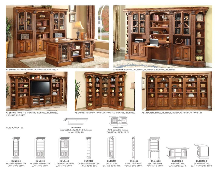 Parker House Huntington 5 Piece Library Bookcase Wall in Vintage Pecan
