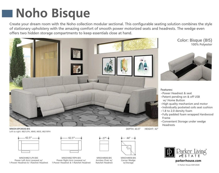 Parker House Noho Power Right Arm Facing Loveseat in Bisque