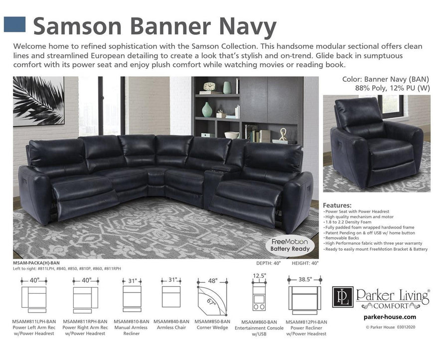 Parker House Samson Armless Chair in Banner Navy