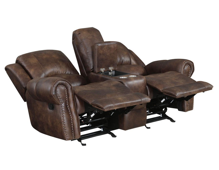 Steve Silver Navarro Manual Reclining Console Loveseat in Saddle Brown