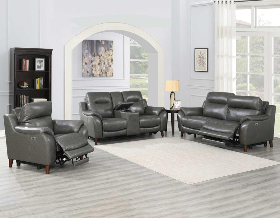 Steve Silver Trento Dual Power Leather Reclining Sofa in Charcoal