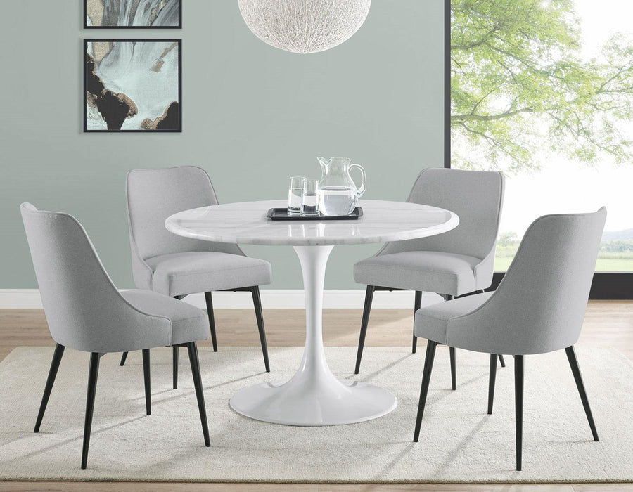 Steve Silver Colfax Round White Marble Top Dining Table in White