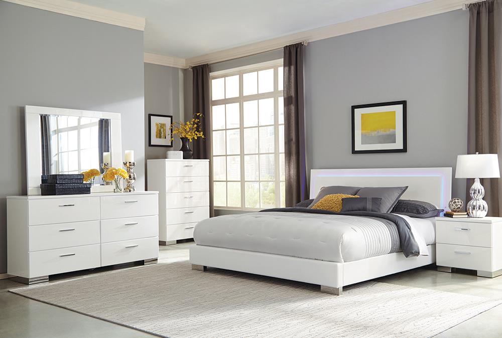 Felicity 6-piece Queen Bedroom Set with LED Headboard Glossy White image