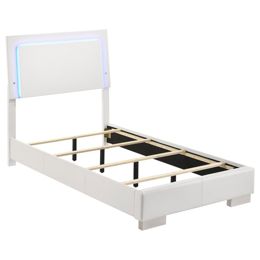 Felicity Twin Panel Bed with LED Lighting Glossy White image