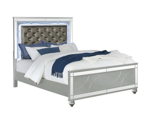 Gunnison Queen Panel Bed with LED Lighting Silver Metallic image