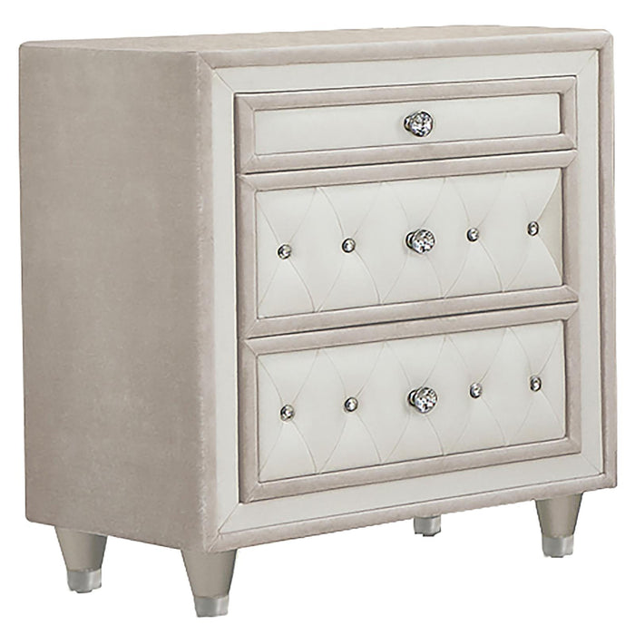 Antonella 3-drawer Upholstered Nightstand Ivory and Camel image