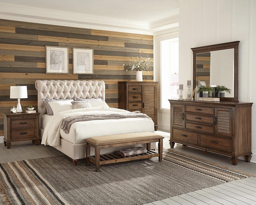 Devon 4-piece Upholstered Full Bedroom Set Beige and Burnished Oak image