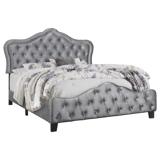 Bella King Upholstered Tufted Panel Bed Grey image