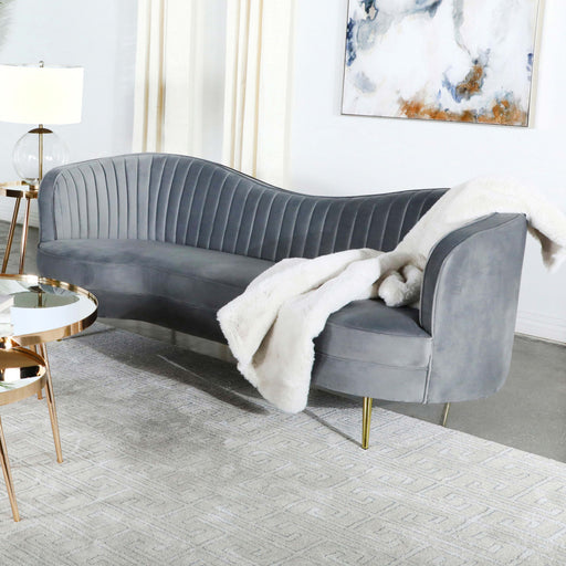 Sophia Upholstered Sofa with Camel Back Grey and Gold image