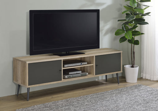 Allie 2-door Engineered Wood TV Stand With Storage Shelf Antique Pine and Grey image