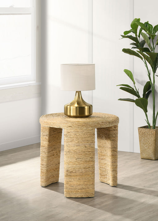 Artina Woven Rattan Round End Table Natural Brown image