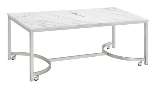 Leona Coffee Table with Casters White and Satin Nickel image