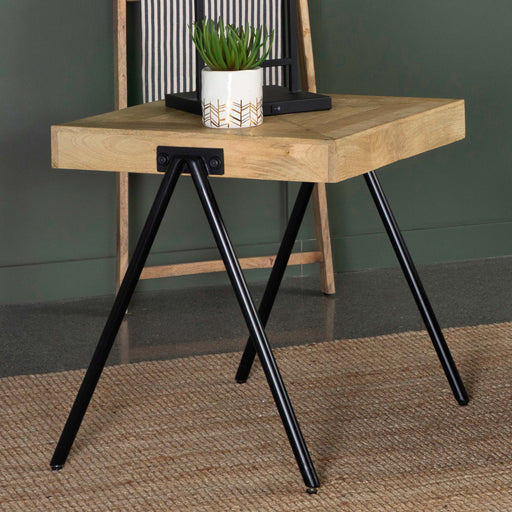 Avery Square End Table with Metal Legs Natural and Black image