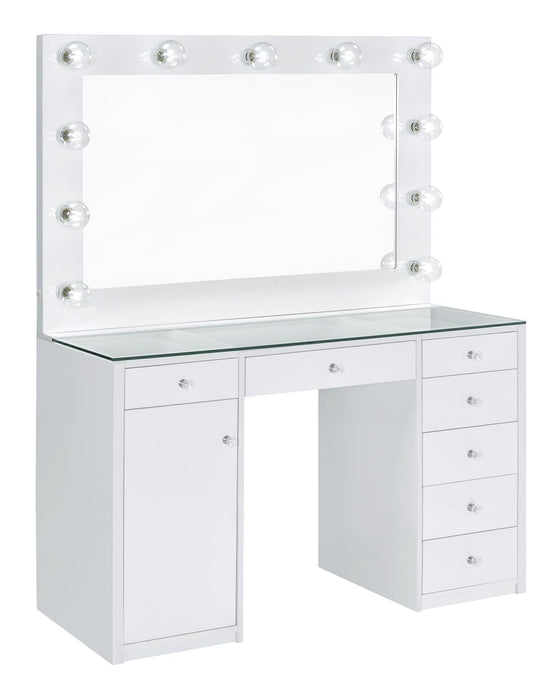 Percy 7-drawer Glass Top Vanity Desk with Lighting White image