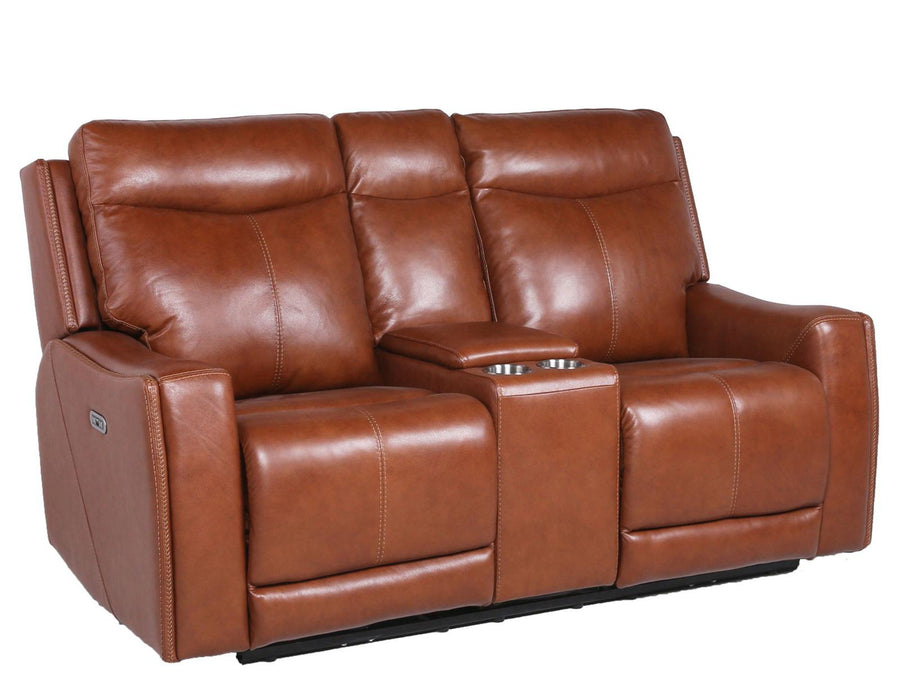 Steve Silver Natalia Leather Dual Power Reclining Console Loveseat in Coach image