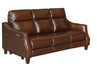Steve Silver Akari Leather Dual Power Reclining Sofa w/ Dropdown Console in English Chestnut image