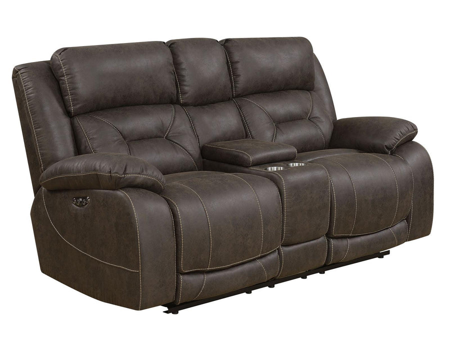 Steve Silver Aria Dual Power Reclining Console Loveseat in Saddle Brown image